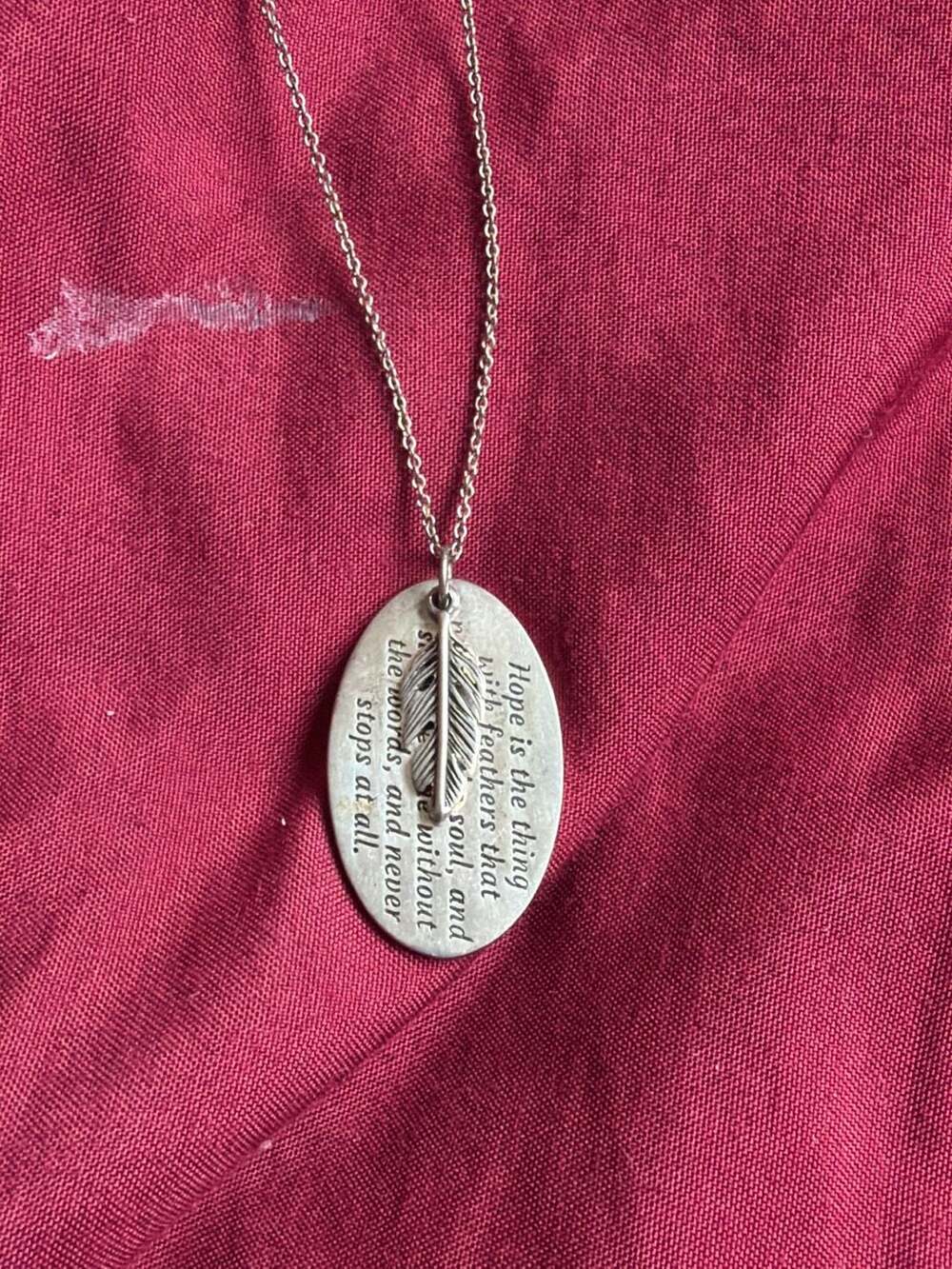 Emily Dickinson Sterling Silver 925 Feather Poem Necklace